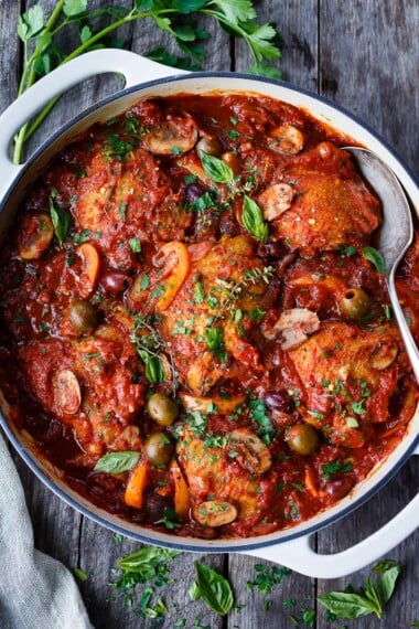 Hearty and satisfying, Chicken Cacciatore is a rustic Italian classic. Serve on its own with crusty sourdough, creamy polenta, rice or pasta. An easy comforting meal the whole family with enjoy! Gluten-Free.