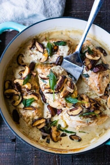 Creamy Gorgonzola Chicken with Mushrooms and Sage is flavorful, decadent, and perfect for special occasions like birthdays, anniversaries or Valentine's day. The creamy gorgonzola sauce is dreamy and delicious.