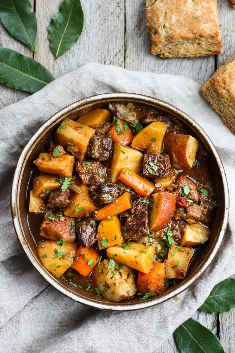 Instant pot beef stew recipe Get warm and cozy with this Instant Pot Beef Stew with Root Veggies- a hearty, comforting one-pot meal made in the pressure cooker, that is keto friendly, easy to make and full of depth and flavor. #beefstew #instantpotbeefstew #instantpot #bestbeefstew